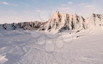 Snowy mountains background, 3d rendering. Computer digital drawing.