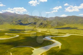 Winding rivers and meadows. Shot in xinjiang, China.