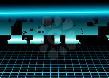 Cyberspace Background, Digital Surface, Futuristic Retro Scene with Abstract 3D Neon Glow Lights and Technology Grid Lines. Cosmic Landscape. Sci-Fi Cyber Style. Eps10 Vector Illustration - Vector