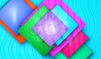 Carving Paper Design. Blue Minimal Background Template. Purple, Violet, Turquoise, Orange Glossy Tile. Use Landing, Card, Banner, Poster, Cover, Flyer. Creative Concept 3D Art Vector Illustration.