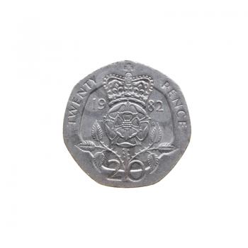 Twenty Pence coin isolated over a white background