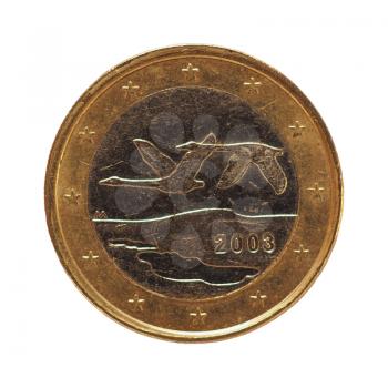 1 euro coin money (EUR), currency of European Union, Finland isolated over white background