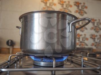 Detail of a saucepot on a gas cooker