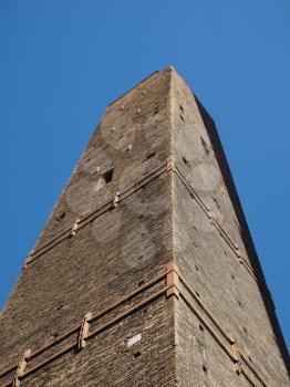 Torre Degli Asinelli leaning tower part of the Due Torri (meaning Two towers) in Bologna, Italy