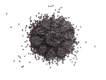 Nigella Sativa (aka Black Cumin) seeds spice over white background