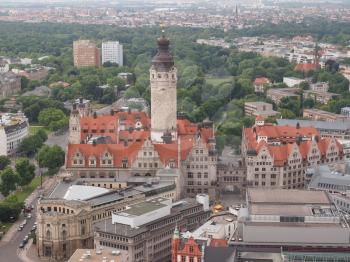 Aerial view of the Leipzig Neues Rathaus meaning New Town Hall  is the seat of the Leipzig city administration designed by Hugo Licht in 1897