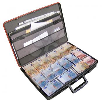Money in a suitcase isolated over white background