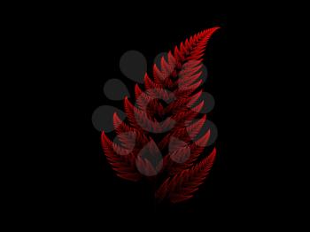 Red Barnsley set fern abstract fractal illustration useful as a background