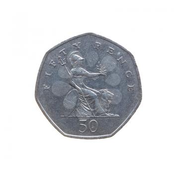 Fifty Pence coin isolated over a white background
