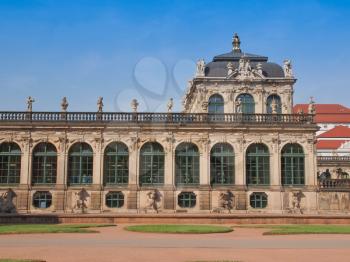 Dresdner Zwinger rococo palace designed by Poeppelmann in 1710 as orangery and exhibition gallery of Dresden Court completed by Gottfried Semper with the addition of the Semper Gallery in 1847