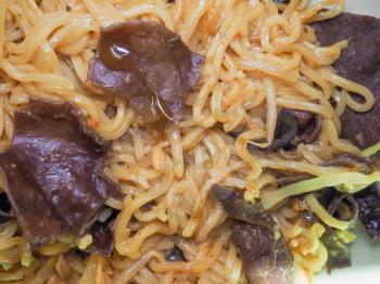 Curry noodles pasta with black Chinese mushrooms