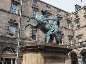 Statue of Alexander the Great and his horse Bucephalus, made in 1884 by sculptor John Steell in Edinburgh, UK
