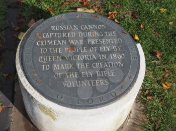 Russian Cannon captured during the Crimean war presented to the people of Ely by Queen Victoria in 1860 in Ely, UK