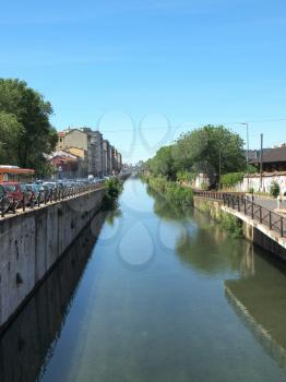 Naviglio Grande, canal waterway in Milan, Italy