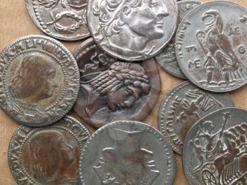 A heap of many ancient Roman coins