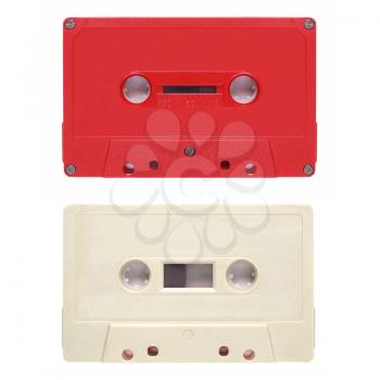 Magnetic tape cassette for audio music recording - isolated over white background