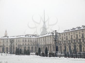 The Piazza Vittorio Emanuele II square in Turin Italy - winter view with snow