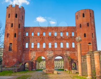 Palatine towers (Porte Palatine) ancient roman town gates Turin