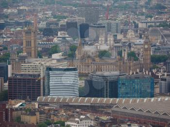 Aerial view of the Houses of Parliament in London, UK