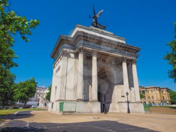 Wellington arch to celebrate the victory against Napoleon at Waterloo in London, UK
