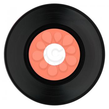 Vinyl record vintage analog music recording medium with blank orange label