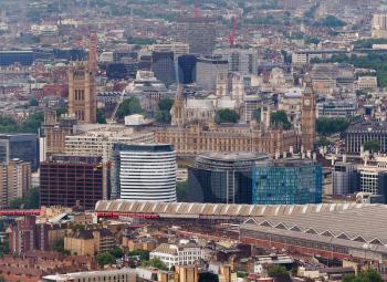 Aerial view of the Houses of Parliament in London, UK
