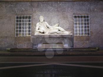 Statue of river Po in Turin, Italy - at night