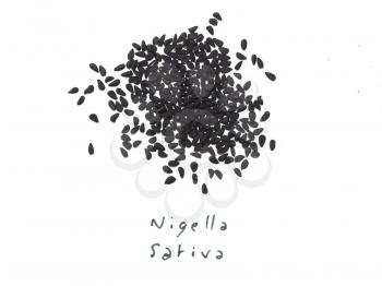 Black Cumin (Nigella Sativa) aka black caraway seeds over white background