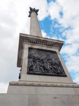 Nelson Column monument in Trafalgar Square in London, UK