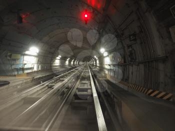 underground subway railway tunnel, with neon lights