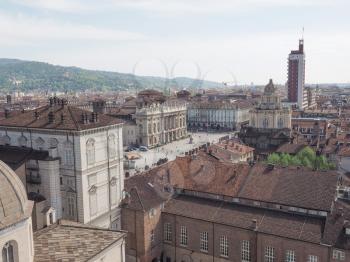 Aerial view of Piazza Castello central baroque square in Turin Italy