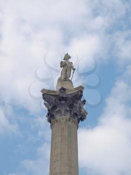 Nelson Column monument in Trafalgar Square, London, UK