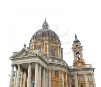 Baroque church Basilica di Superga,Turin, Italy - isolated over white