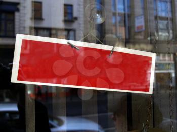 Display window sign with blank copy space to write your own text, with real and realistic reflections on glass