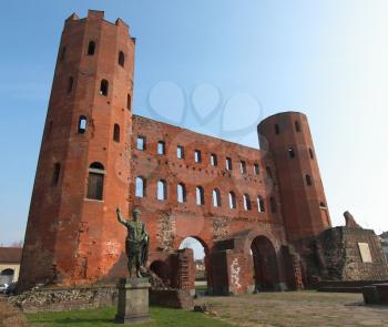 Palatine towers (Porte Palatine) ancient roman gates of town, Turin