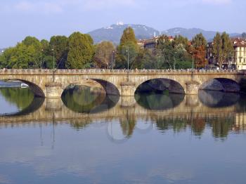 View of bridge on River Po in Turin, Italy