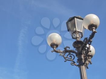 Street light lamppost, street lamp light standard - over blue sky background