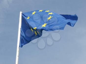 Flag of the European Union over blue sky