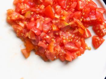 chopped tomato preparation for pizza vegetarian food