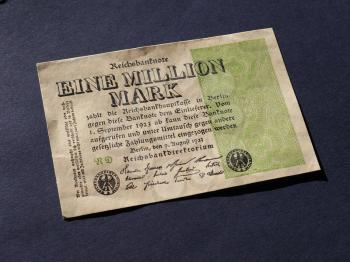 Eine Million Mark (meaning One Million Mark) year 1923 banknote inflation money from Weimar Republic
