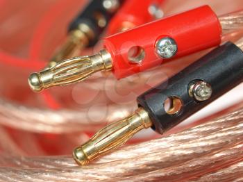 Detail of a stereo audio cable for speakers