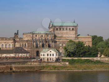 The Semperoper opera house of the Saxon State Orchestra aka Saechsische Staatsoper Dresden was designed by Gottfried Semper in 1841