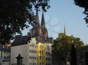 The cathedral seen from Alter Markt (old market) historic square in the Altstadt (old town) in Koeln, Germany