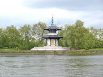 Japanese Buddhist Peace Pagoda temple in Battersea Park by the river Thames, London, UK