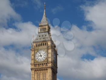 Big Ben at the Houses of Parliament aka Westminster Palace in London, UK - blue sky