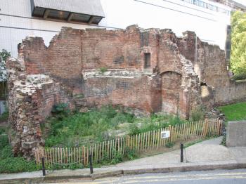 Ancient Roman City Wall ruins, London, UK