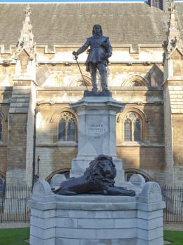 Statue of Oliver Cromwell in front of the Houses of Parliament, London