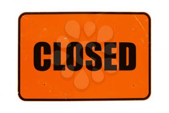 Closed sign a in shop window isolated over white