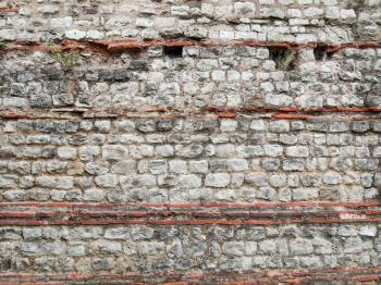 Ancient Roman wall ruins in London UK