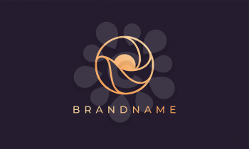 a combination of sea wave and sun in a circle with a luxury gold shape suitable for use as a logo